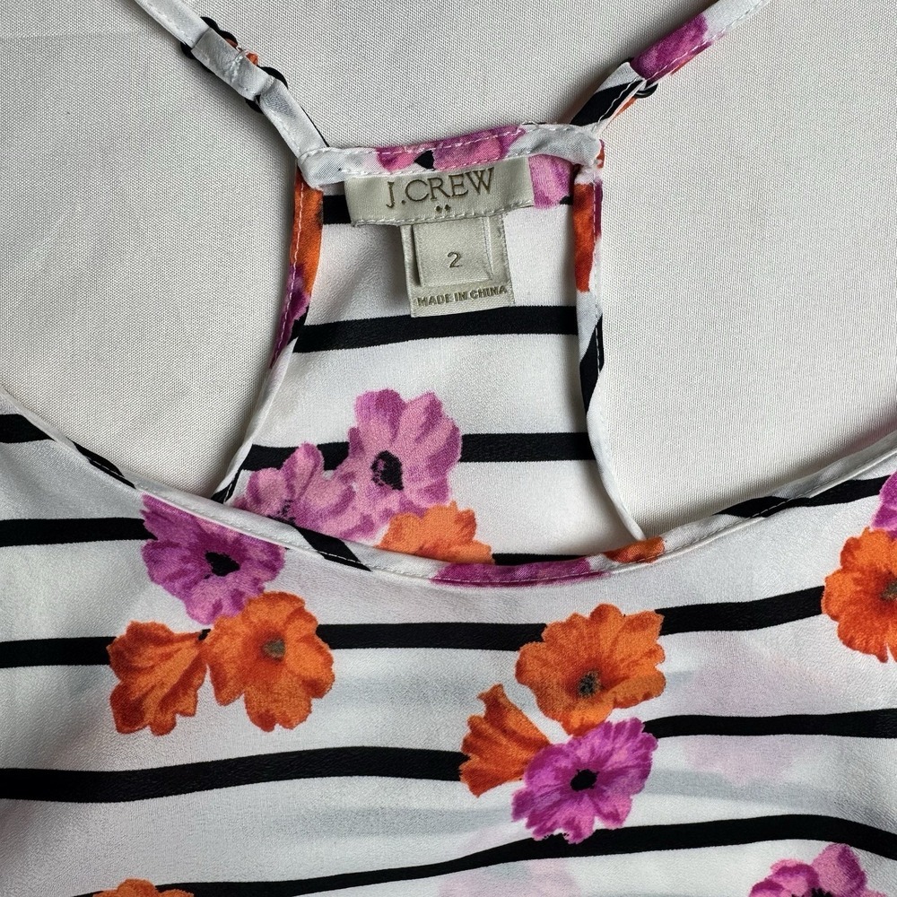 J.Crew Floral Striped Racerback Camisole Top White Black Orange Purple Womens 2 - Picture 3 of 5